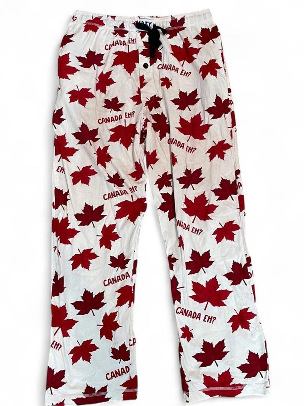 Lazy One Canada Eh? White Pajama Pants with Red Maple Leaf Print